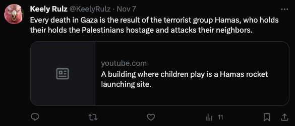 Every death in Gaza is the result of the terrorist group Hamas, who holds their holds the Palestinians hostage and attacks their neighbors.