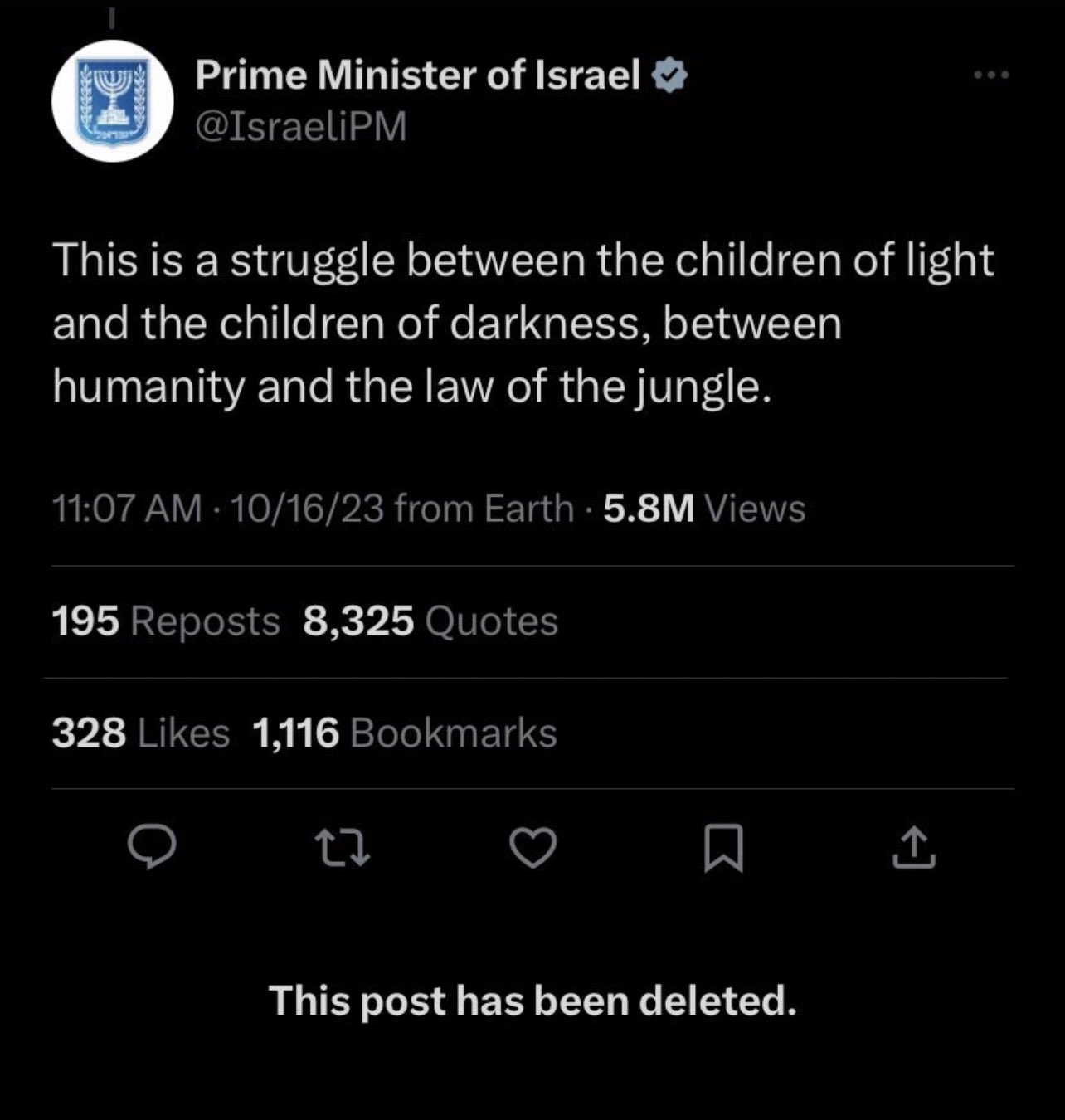 The Prime Minster of Isreal calling for genocide and dehumanizing Palastinians