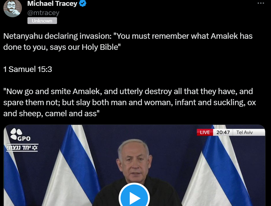 The Prime Minster of Isreal calling for genocide and dehumanizing Palastinians